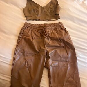 Zara Tan Faux Leather Top and Pants Set